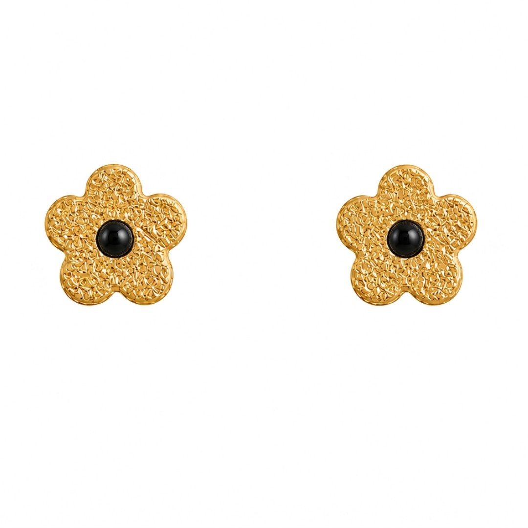 Flower Stud — Black + Gold
