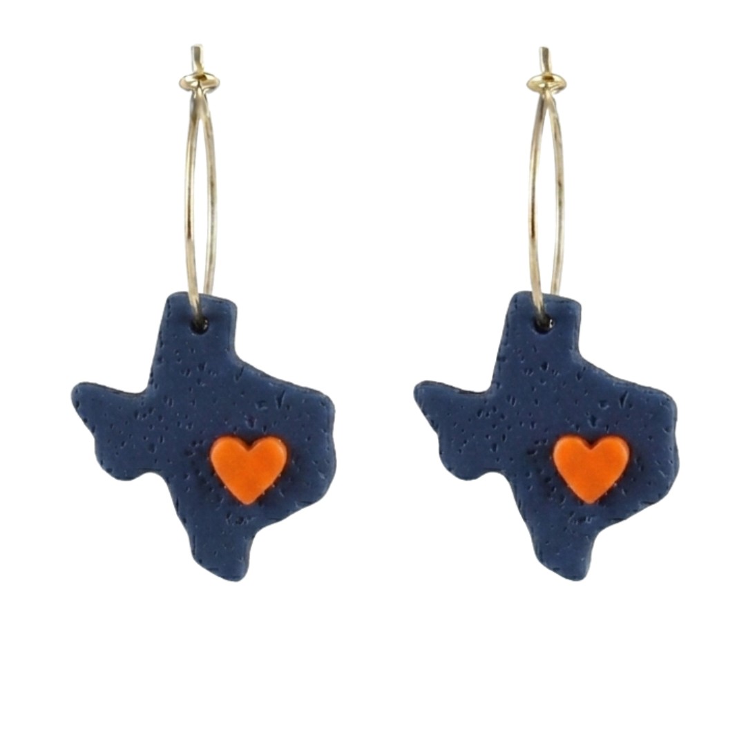 Sweet Tree Texas Heart, handcrafted polymer clay earrings