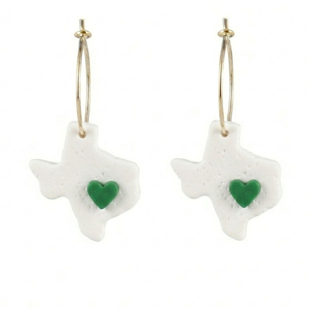 Sweet Tree Texas Heart, handcrafted polymer clay earrings