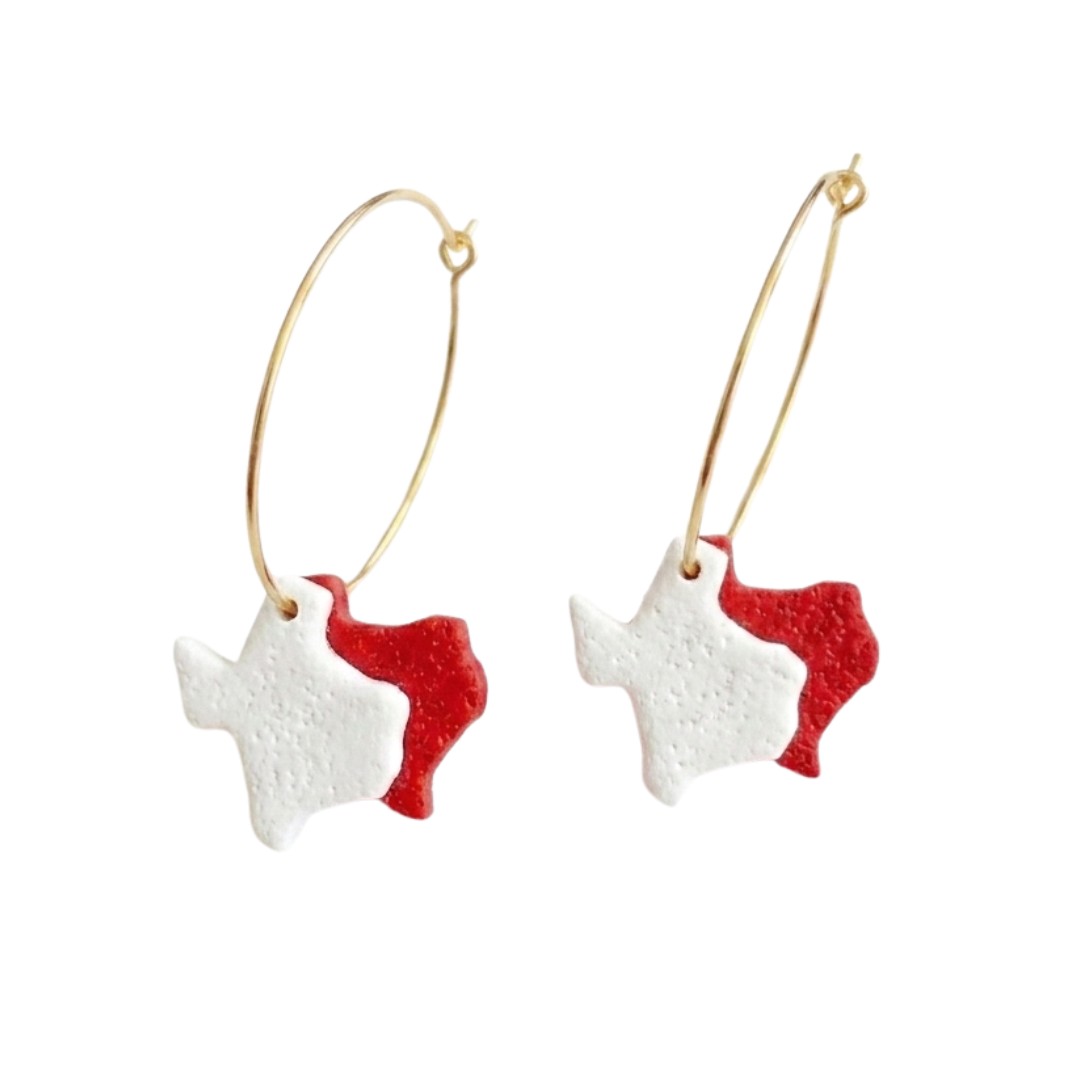 Sweet Tree TX State Hoops, handcrafted polymer clay earrings