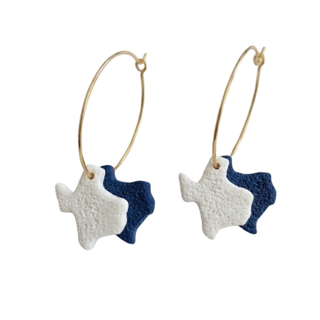 Sweet Tree TX State Hoops, handcrafted polymer clay earrings