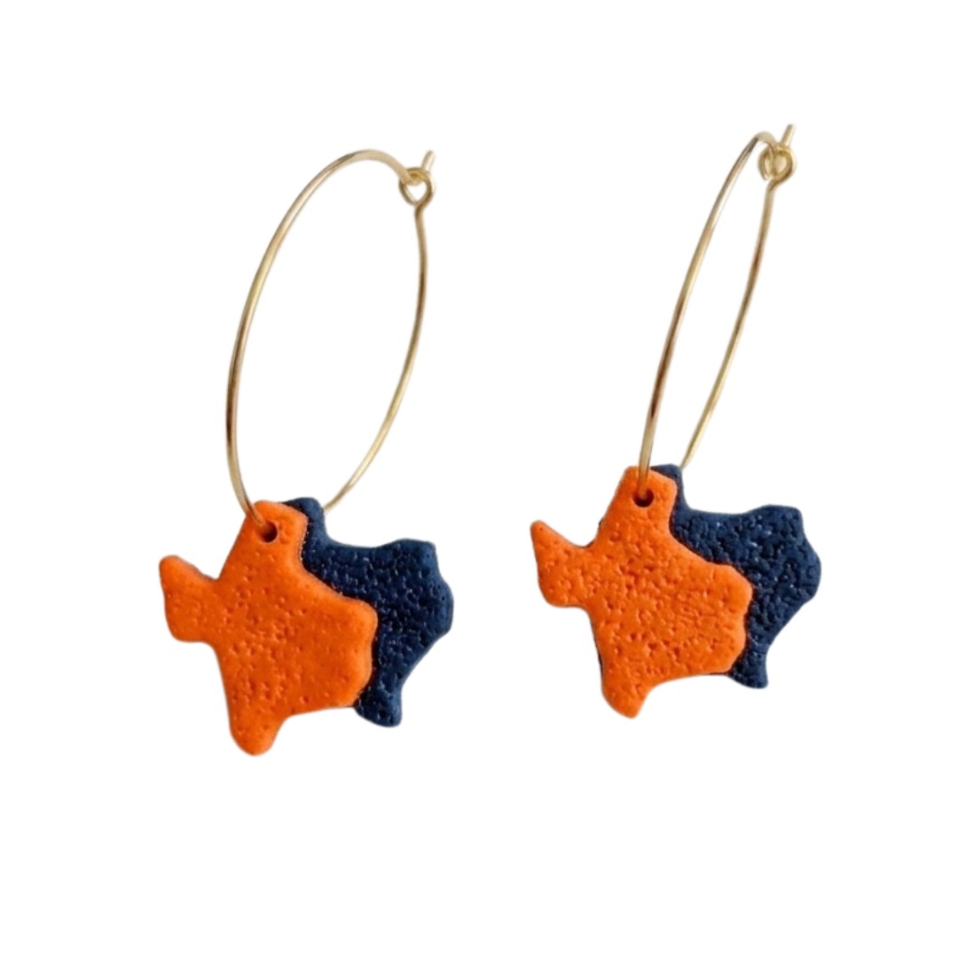 Sweet Tree TX State Hoops, handcrafted polymer clay earrings