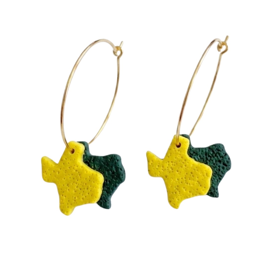 Sweet Tree TX State Hoops, handcrafted polymer clay earrings