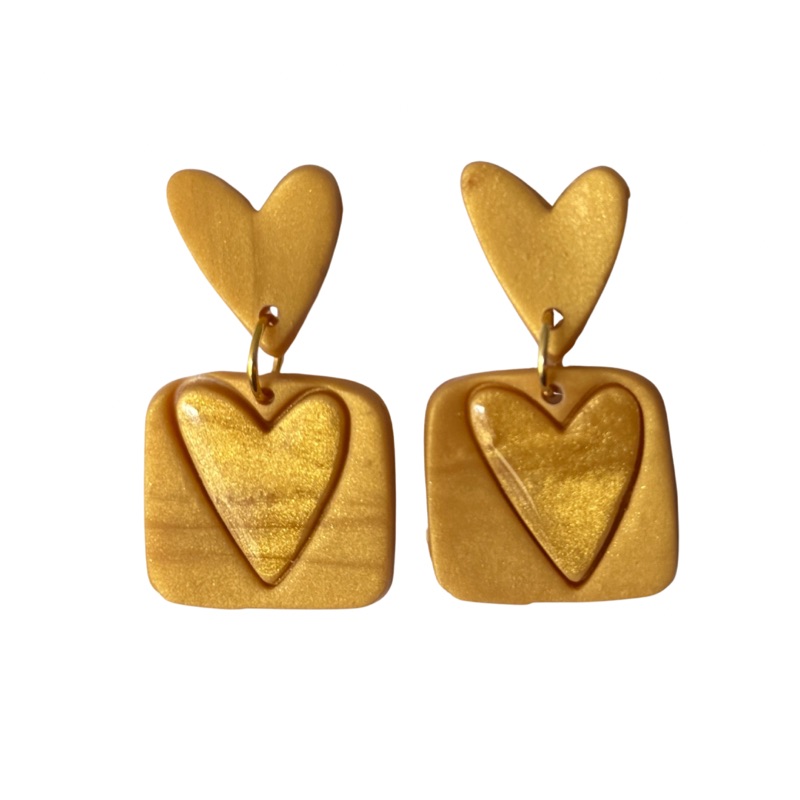 Stacked Heart Earrings — Gold