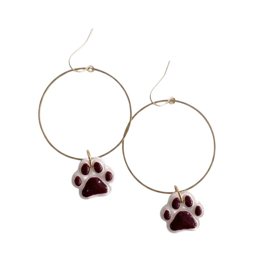 Paw Print Hoops — Maroon + White