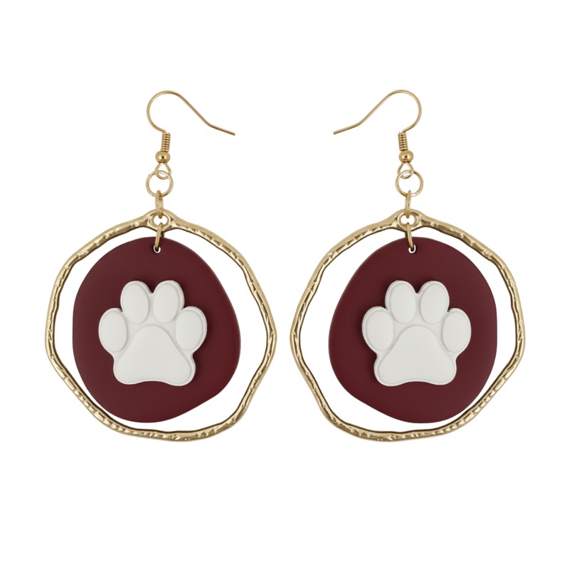 Paw Print Earring Set — Maroon + White