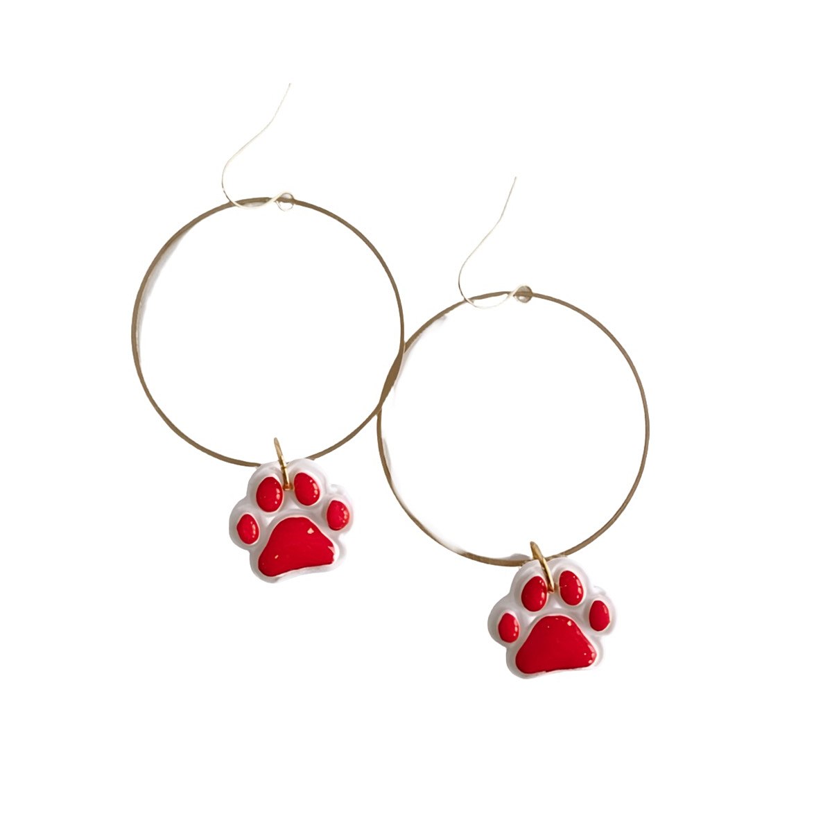 Paw Print Hoops — Red + White