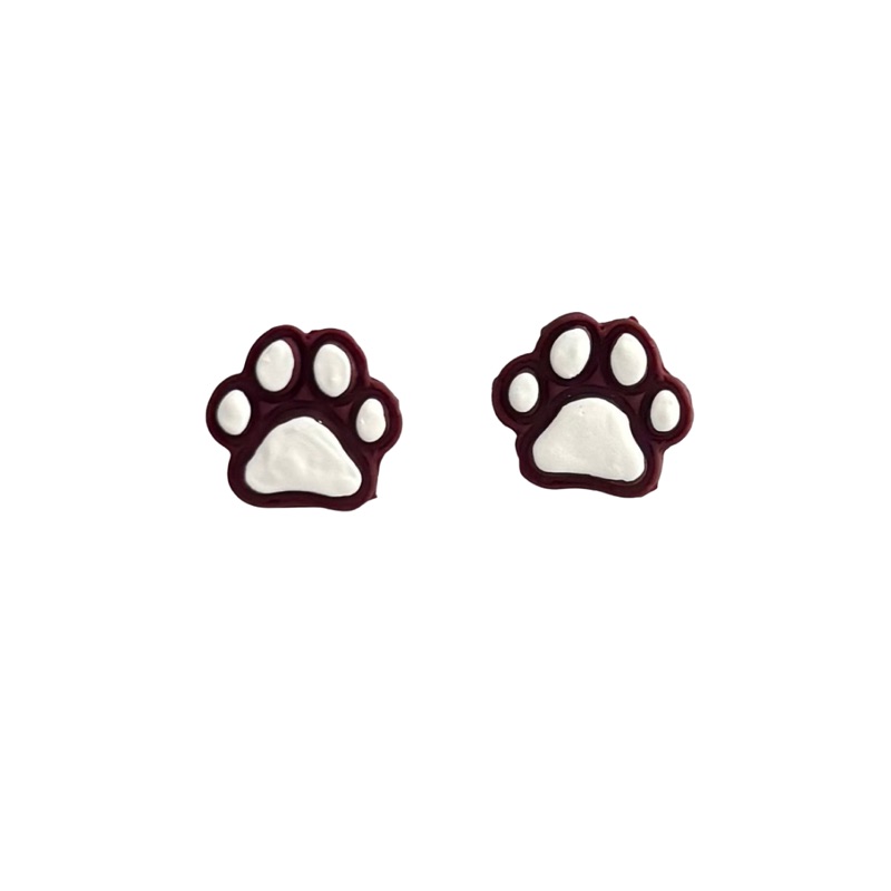 Paw Print Studs — Maroon + White