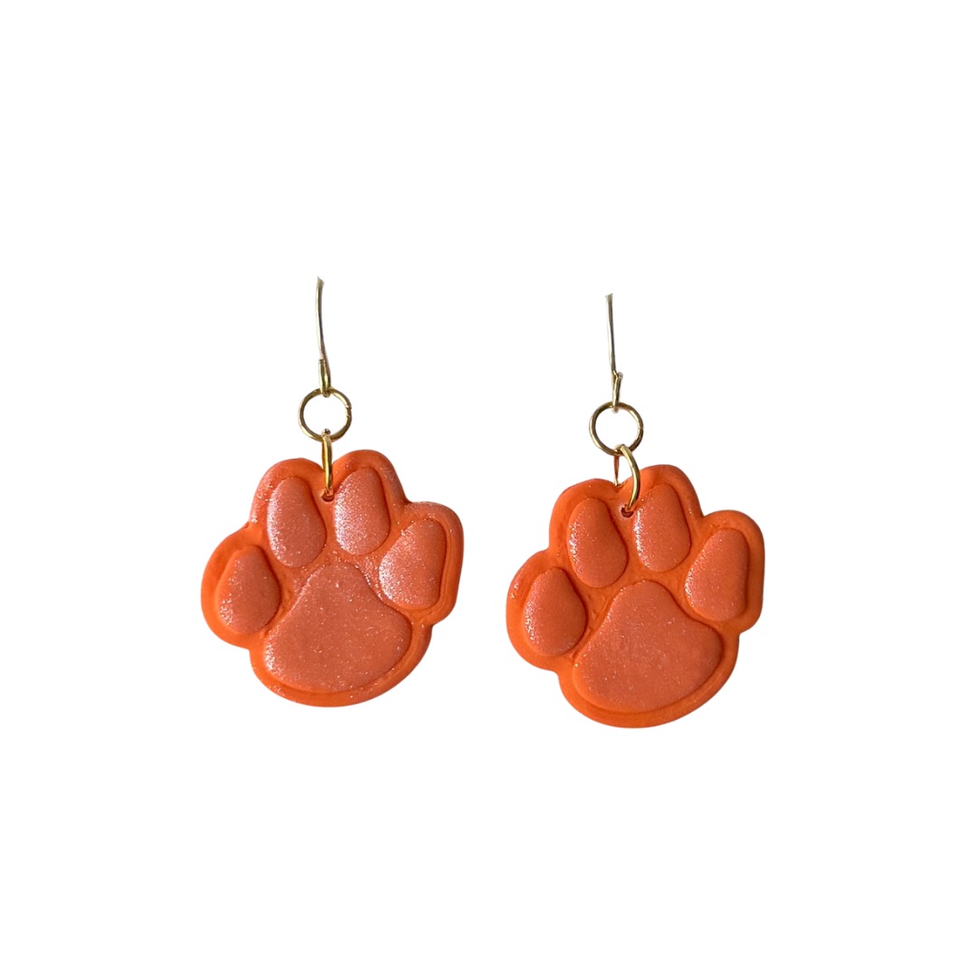 Shimmer Paw Print Earrings — Orange