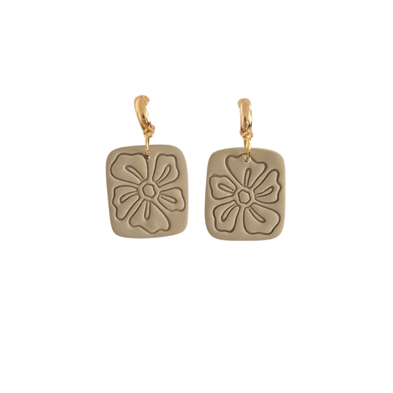Floral Stamped Earrings — Brown