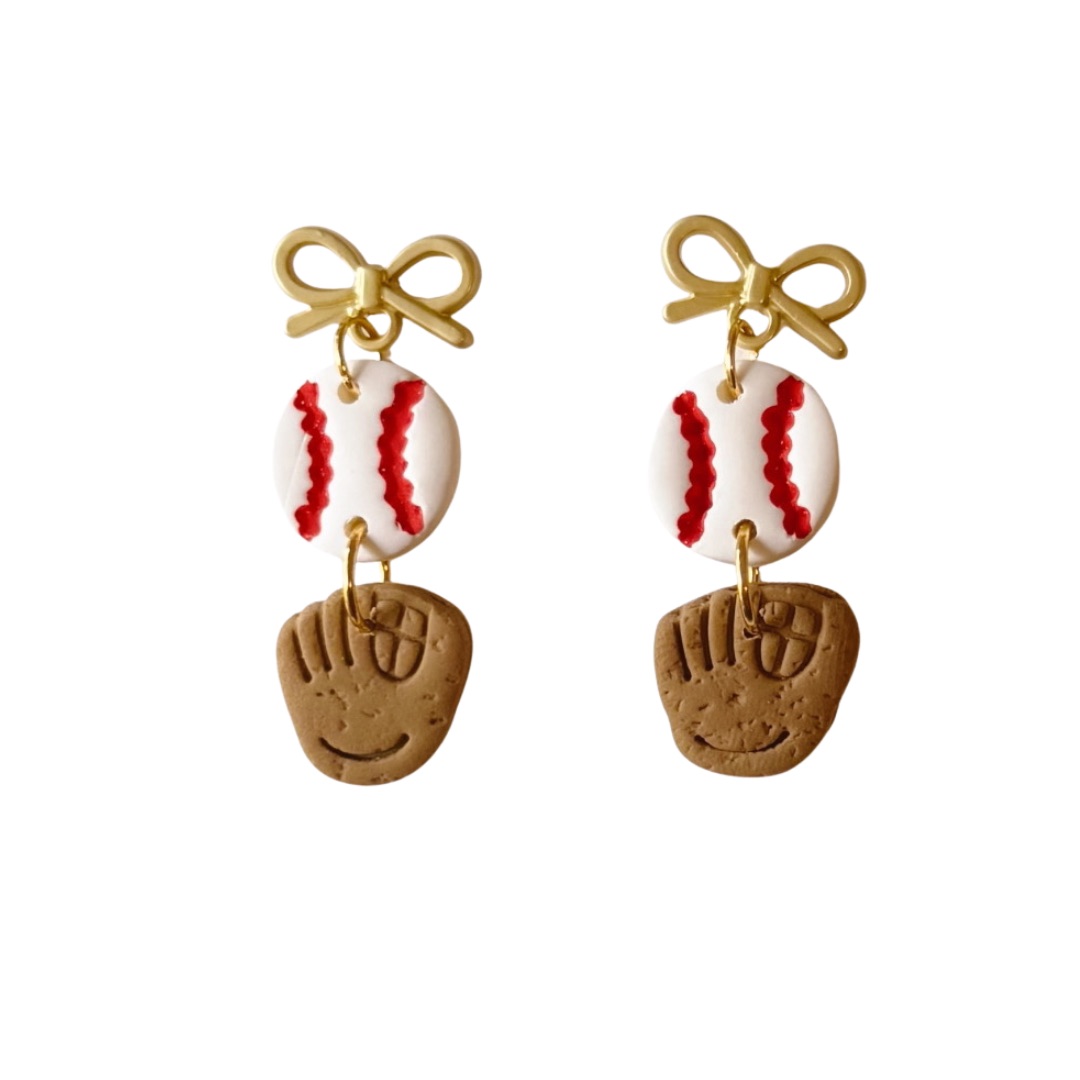 Baseball + Glove Bows — Red Lace