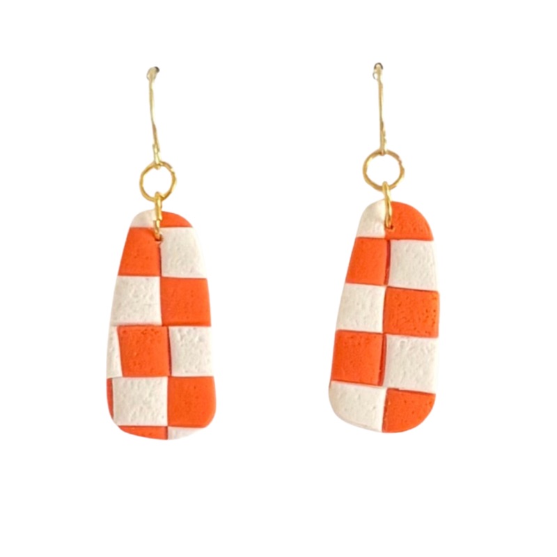 Sweet Tree Checkered Drop, handcrafted polymer clay earrings