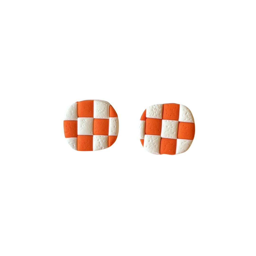 Sweet Tree Checkered Stud, handcrafted polymer clay earrings
