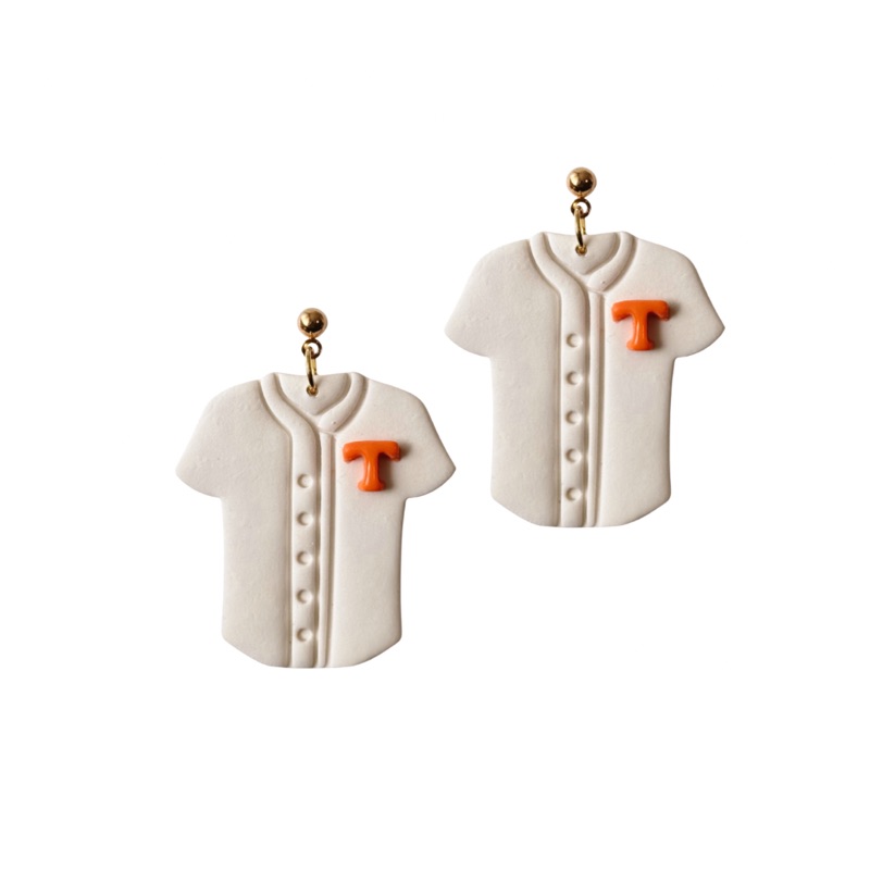 Sweet Tree Power T Jersey Orange, handcrafted polymer clay earrings